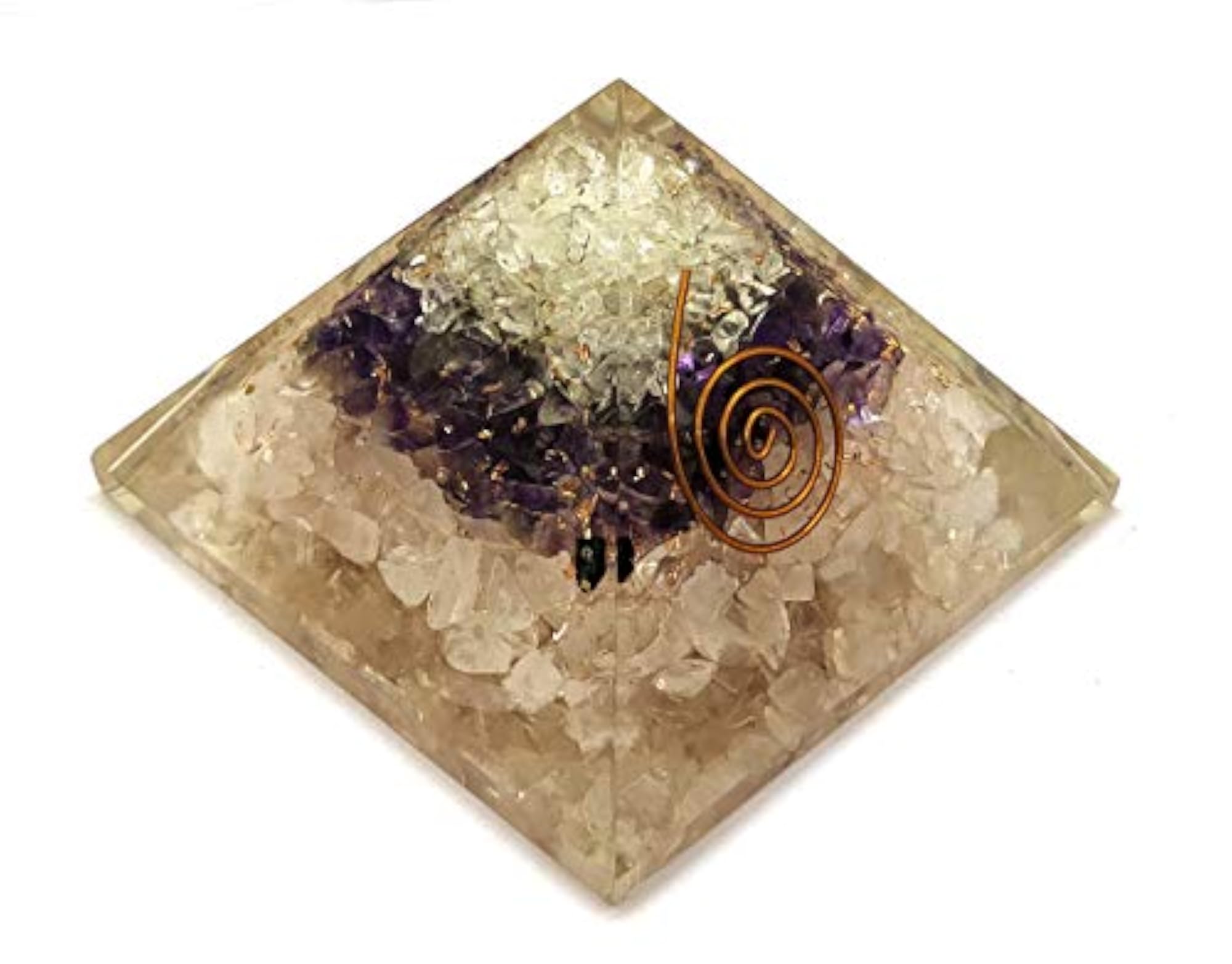 Geometric Pyramid with Rose Quartz, Crystal Quartz, Amethyst, RCA, Copper Dust